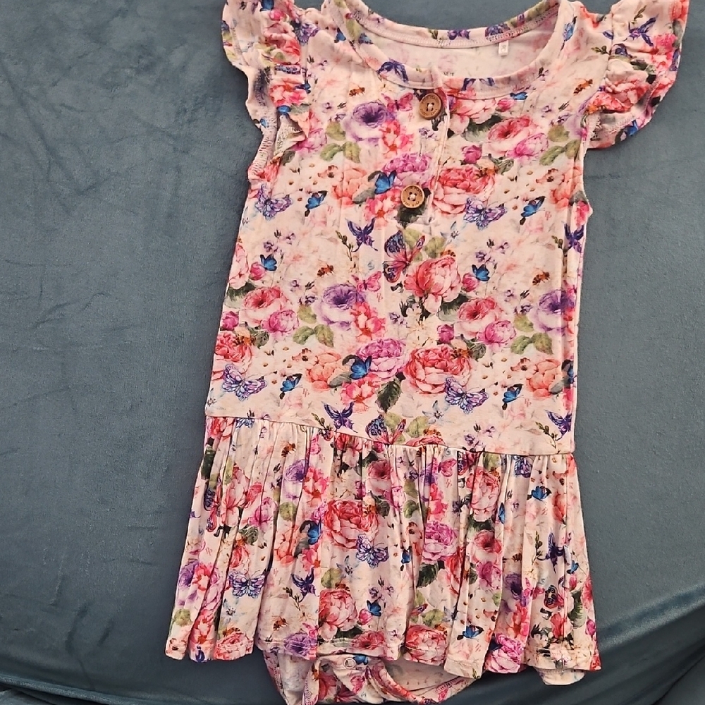Posh Peanut Floral Ruffle Baby Onesie Dress
